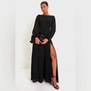 NWOT Lulus Prestigious Poise Black Backless Balloon Sleeve Maxi Dress Size XS